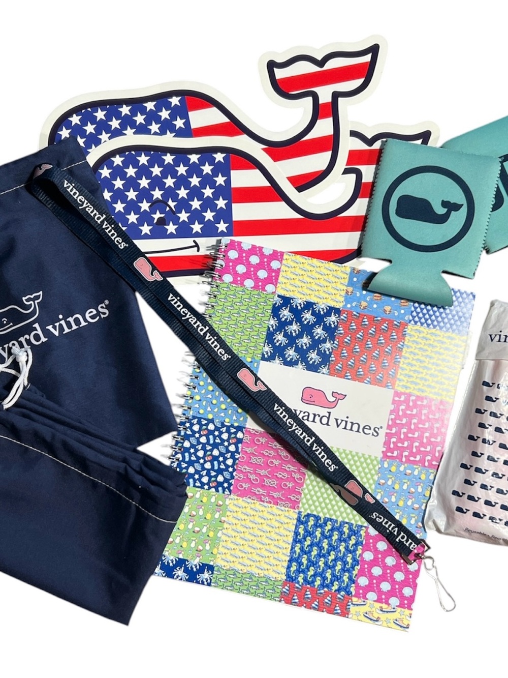 Vineyard Vines Multi-Color Patchwork Notebook & Navy Lanyard Set